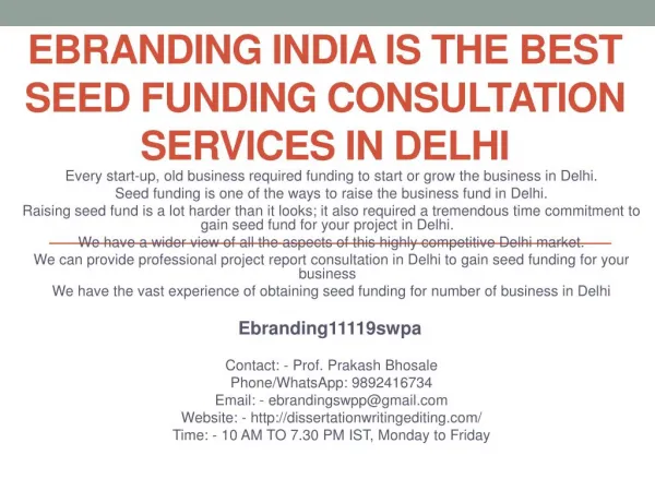 eBranding India is the Best Seed funding consultation services in Delhi