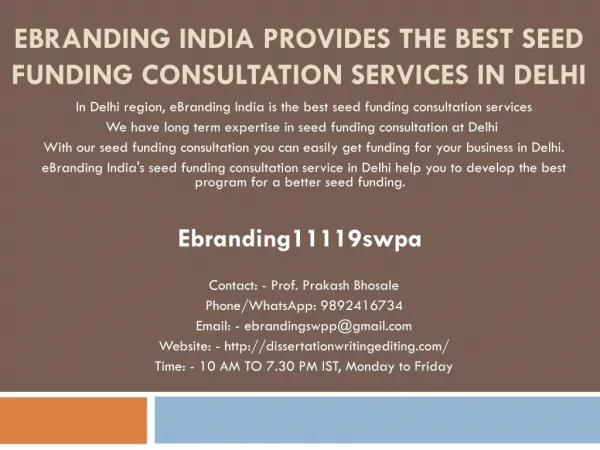 eBranding India Provides the Best Seed Funding Consultation Services In Delhi