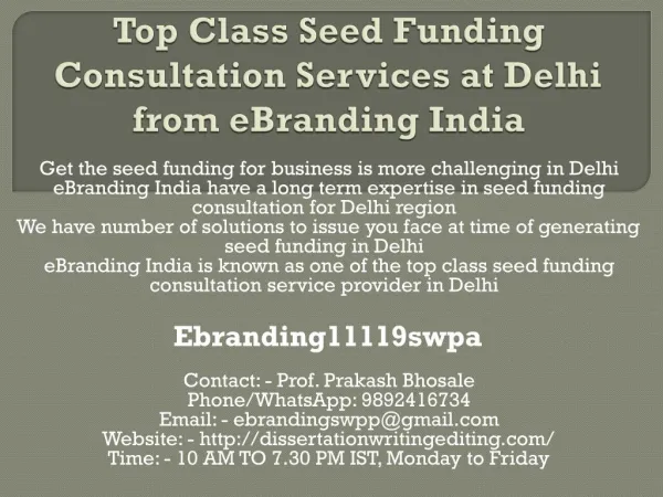 Top Class Seed Funding Consultation Services at Delhi from eBranding India