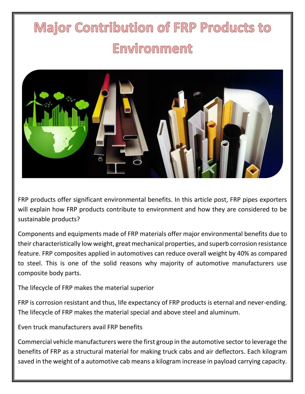 frp products offer significant environmental