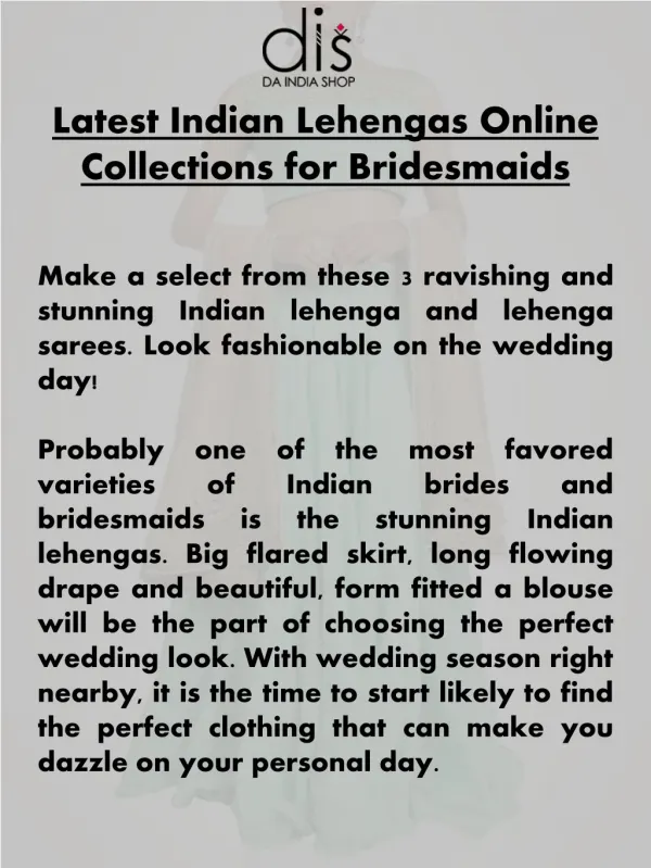 Latest Indian Lehengas Online Collections for Bridesmaids - DaIndiaShop