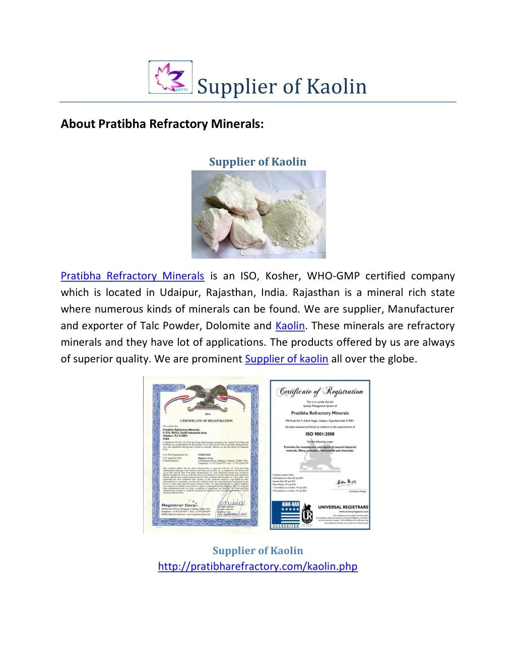 supplier of kaolin