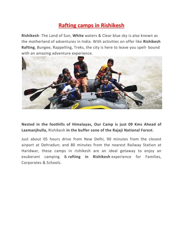 River Rafting in Rishikesh & Aspen Camp