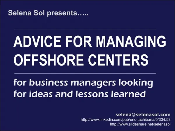 Advice for setting up an offshore or nearshore location