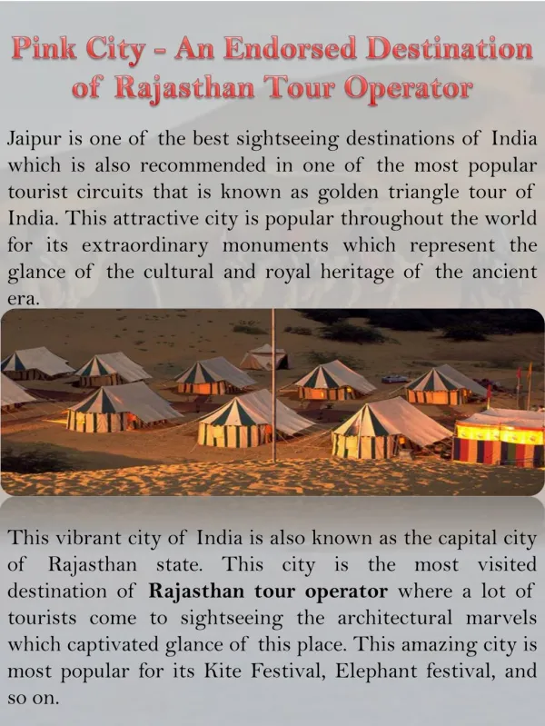 Pink City - An Endorsed Destination of Rajasthan Tour Operator