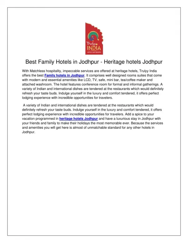 family hotels in Jodhpur