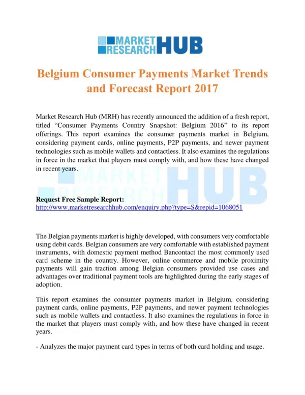Belgium Consumer Payments Market Trends and Forecast Report 2017