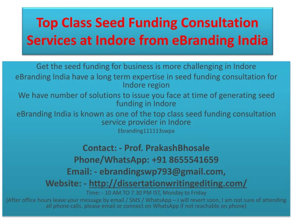 top class seed funding consultation services at indore from ebranding india