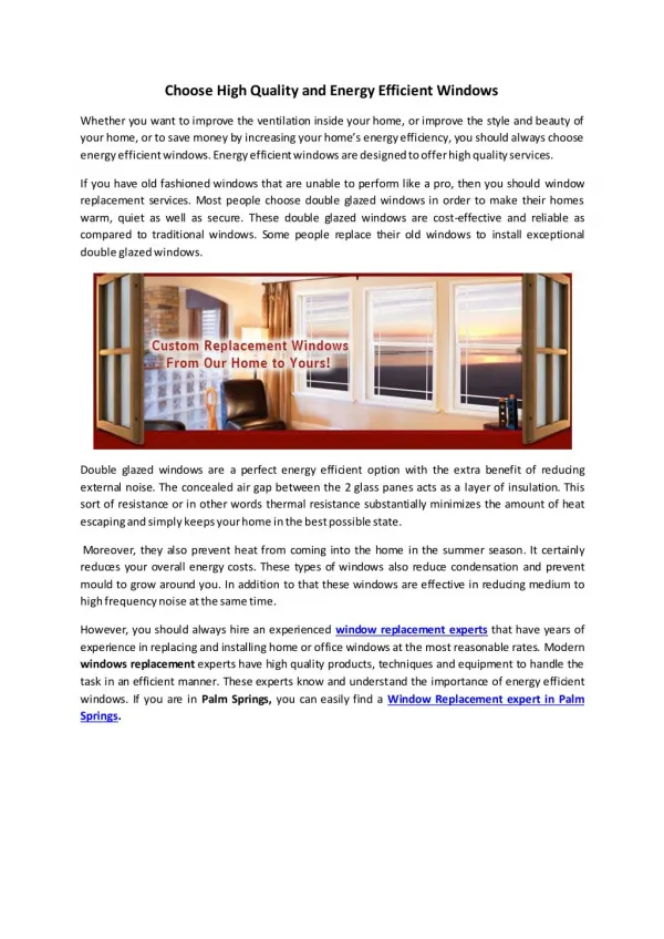 Choose High Quality and Energy Efficient Windows