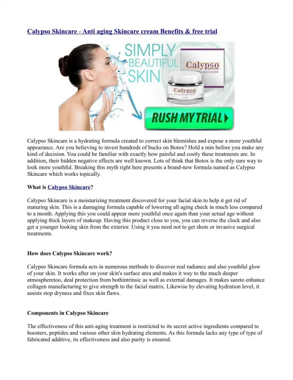 Calypso Skincare - Anti aging Skincare cream Benefits & free trial