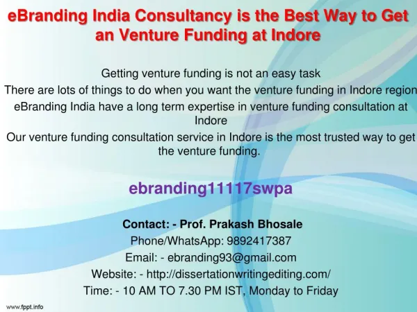 83 eBranding India Consultancy is the Best Way to Get an Venture Funding at Indore