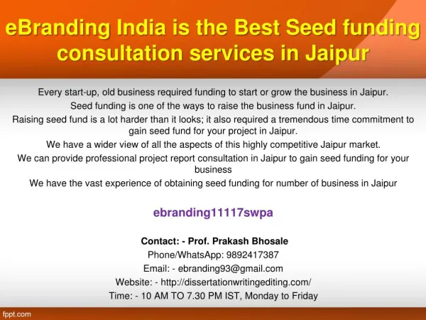 85 eBranding India is the Best Seed funding consultation services in Jaipur