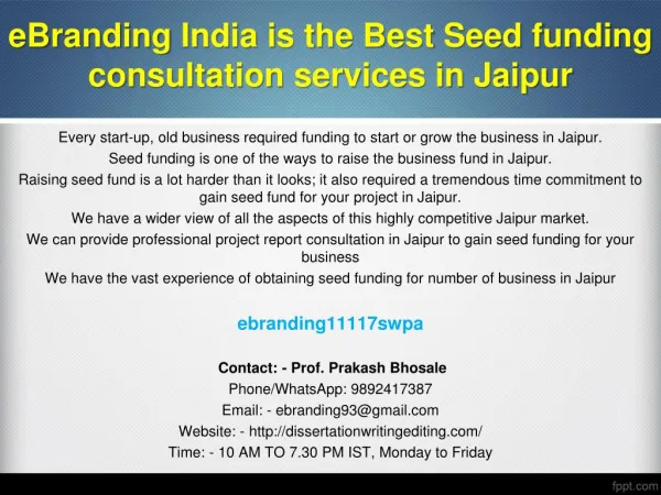 86 eBranding India Provides the Best Seed Funding Consultation Services In Jaipur