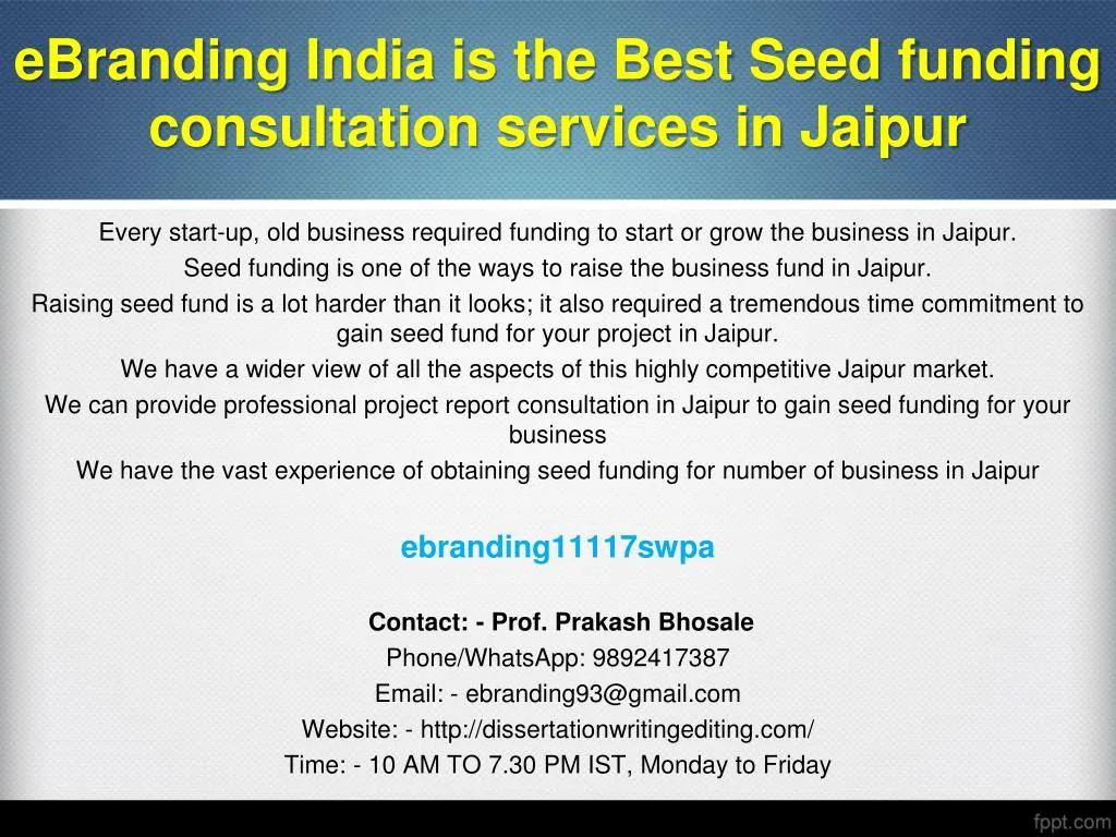 ebranding india is the best seed funding consultation services in jaipur