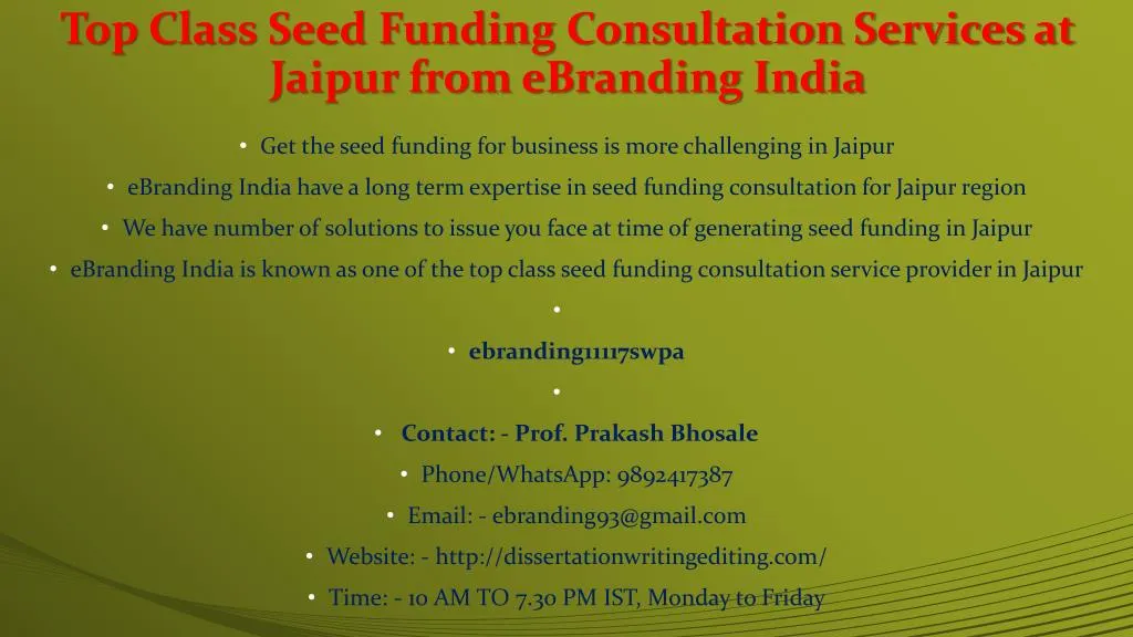 top class seed funding consultation services at jaipur from ebranding india