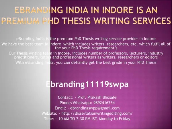 eBranding India in Indore is an Premium PhD Thesis Writing Services