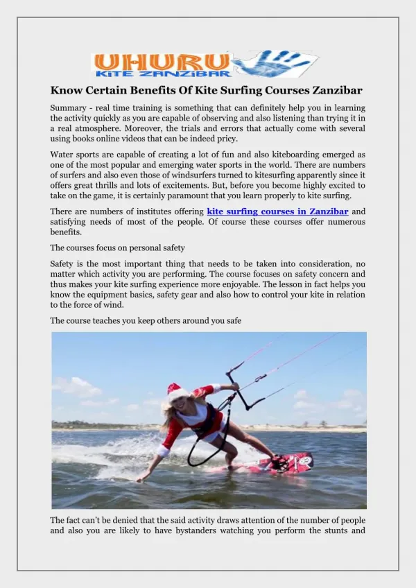 Know Certain Benefits Of Kite Surfing Courses Zanzibar
