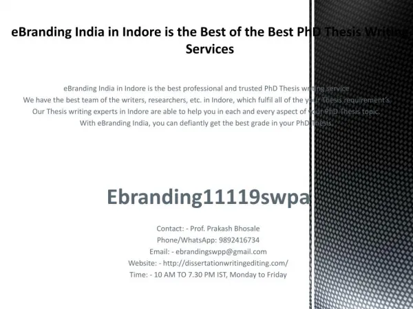 eBranding India in Indore is the Best of the Best PhD Thesis Writing Services