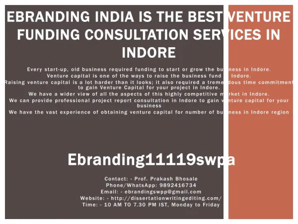 eBranding India is the Best Venture funding consultation services in Indore