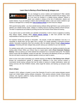 Learn How to Backup cPanel Backup @ Jetapps.com - slide 1