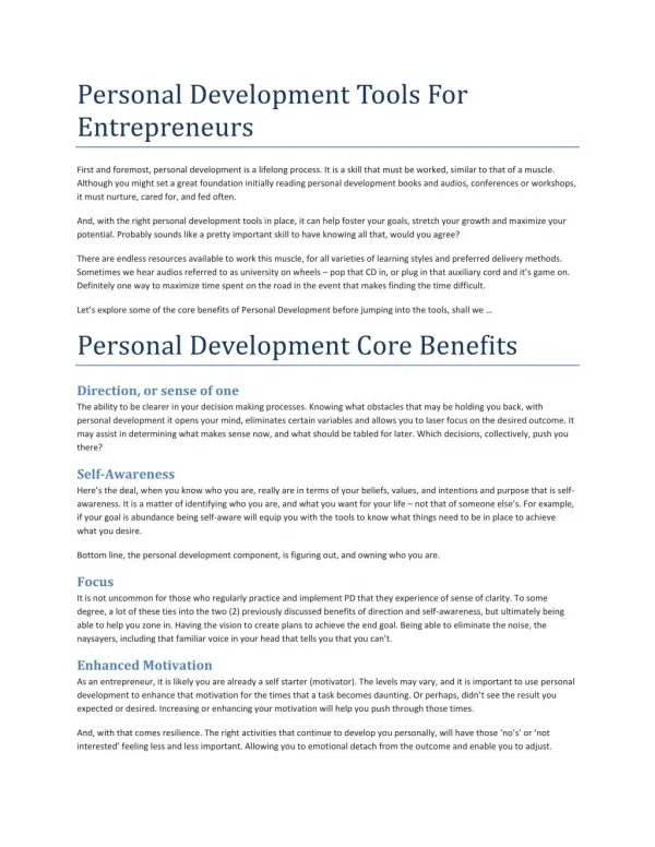 Personal Development Tools For Entrepreneurs