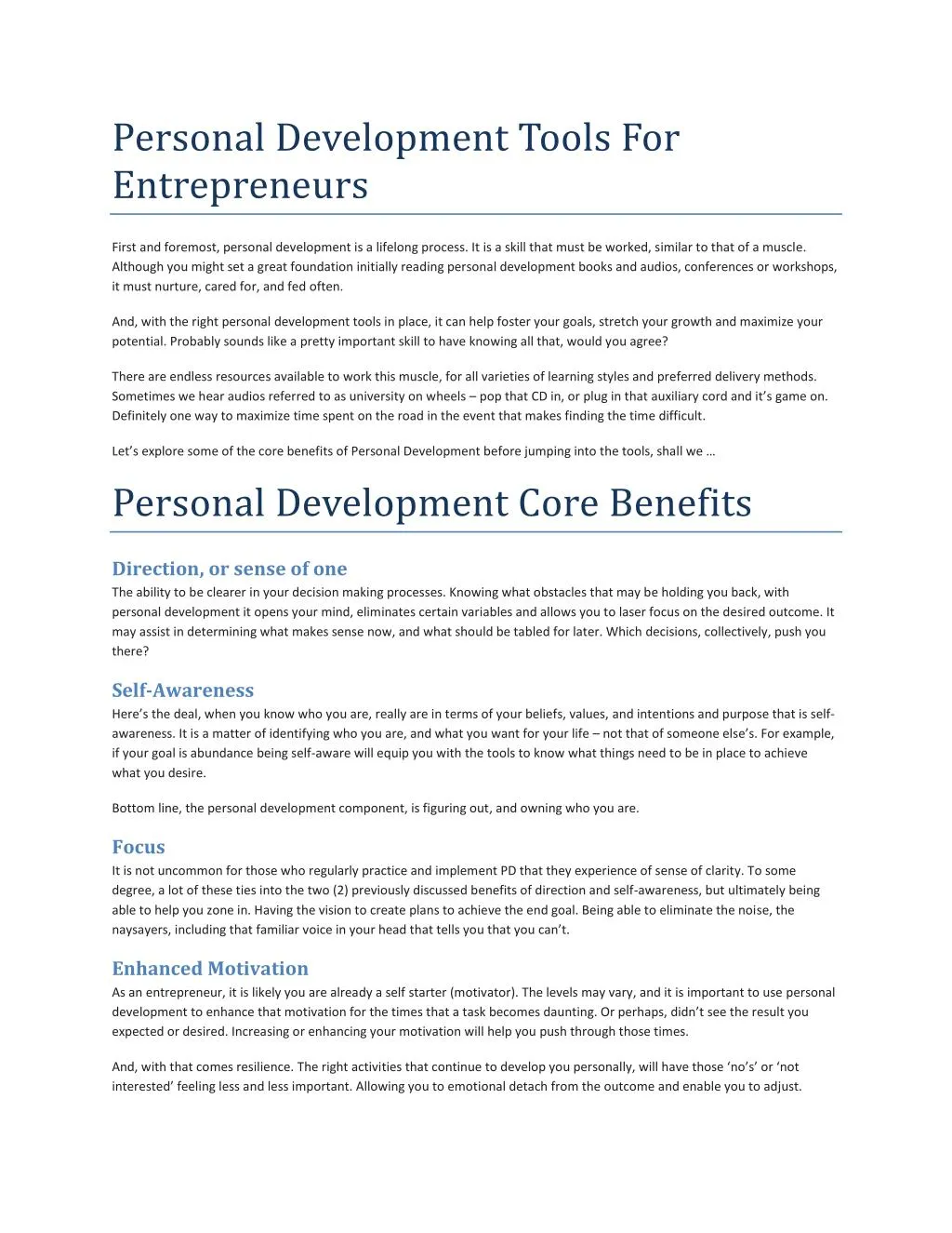 personal development tools for entrepreneurs