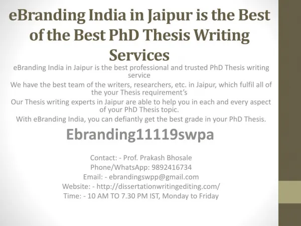 eBranding India in Jaipur is the Best of the Best PhD Thesis Writing Services