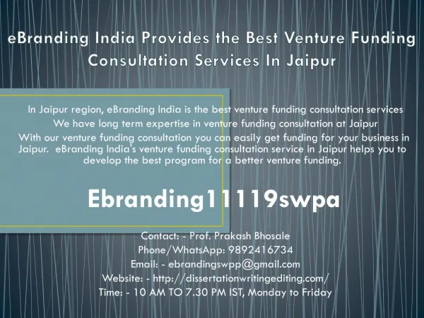 eBranding India Provides the Best Venture Funding Consultation Services In Jaipur