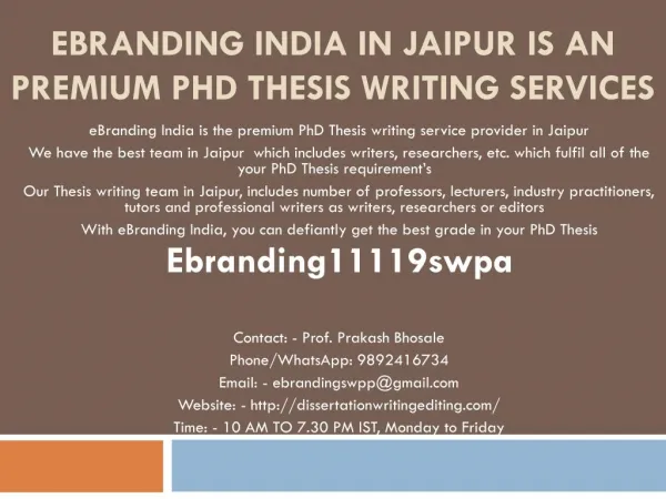 eBranding India in Jaipur is an Premium PhD Thesis Writing Services