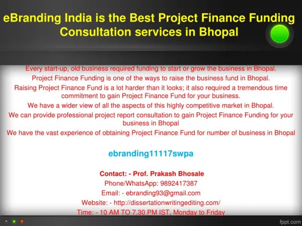 ebranding india is the best project finance funding consultation services in bhopal