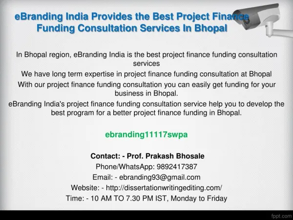 89 eBranding India Provides the Best Project Finance Funding Consultation Services In Bhopal