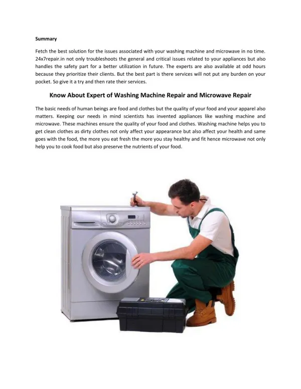 Know About Expert of Washing Machine Repair and Microwave Repair