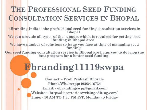 The Professional Seed Funding Consultation Services in Bhopal