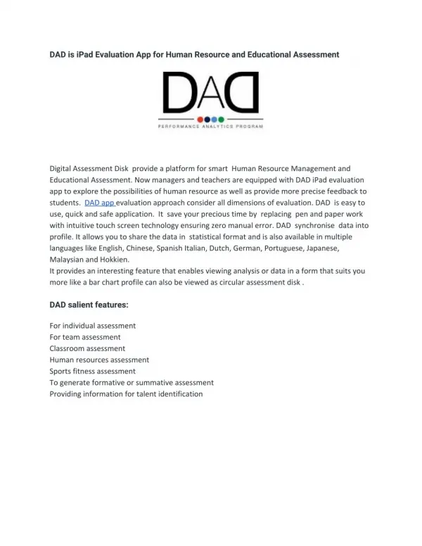 DAD is iPad Evaluation App for Human Resource and Educational Assessment