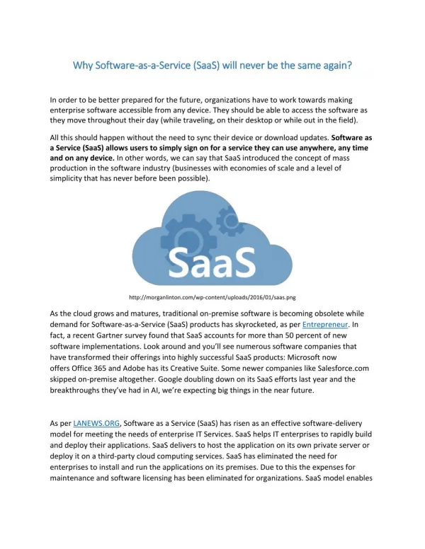 Why Software-as-a-Service (SaaS) will never be the same again?