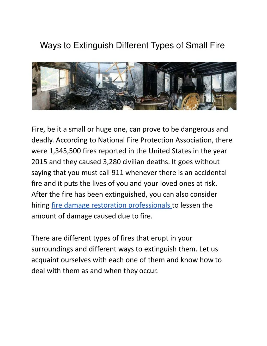 ways to extinguish different types of small fire