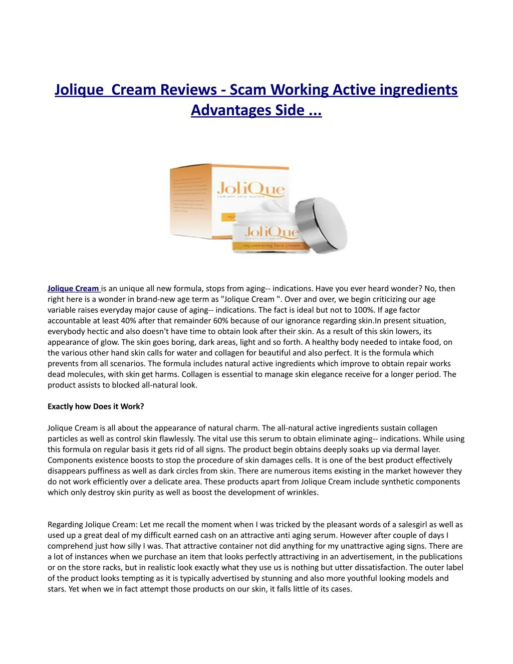 jolique cream reviews scam working active