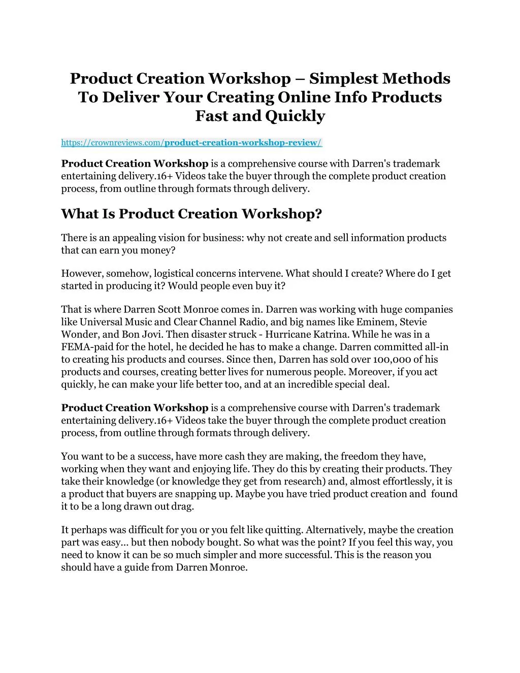 product creation workshop simplest methods