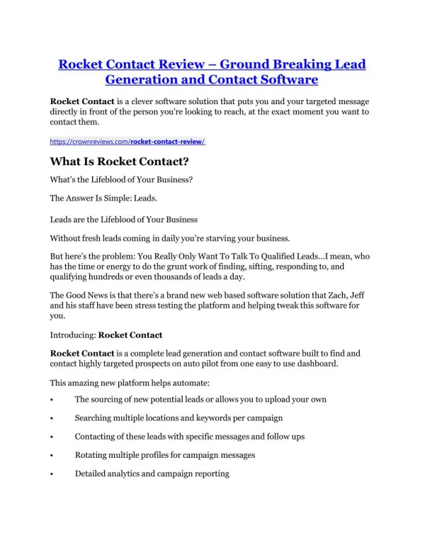 Rocket Contact review in detail and (FREE) $21400 bonus