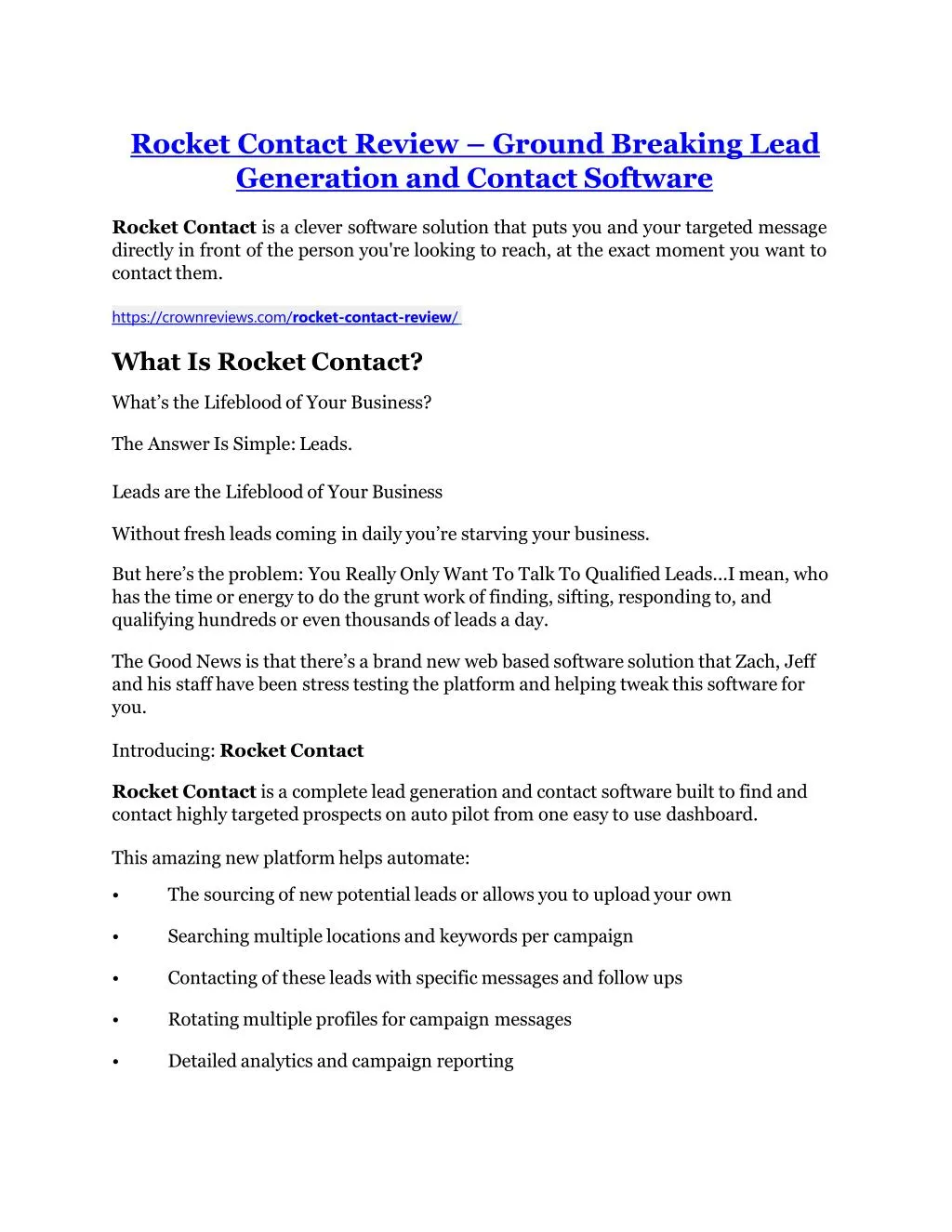rocket contact review ground breaking lead