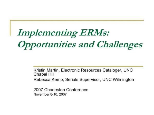 Implementing ERMs: Opportunities and Challenges