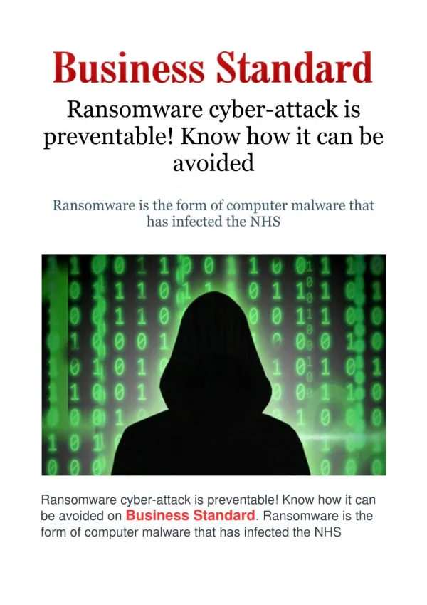 Ransomware cyber-attack is preventable! Know how it can be avoided