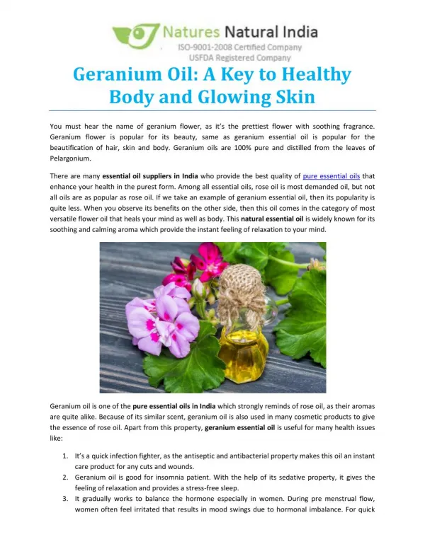 Geranium Oil: A Key to Healthy Body and Glowing Skin
