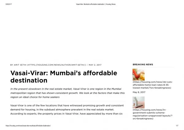 Vasai-Virar: Mumbai’s affordable destination | Housing News