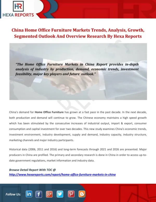 China home office furniture markets trends, analysis, And Overview Research By Hexa Reports