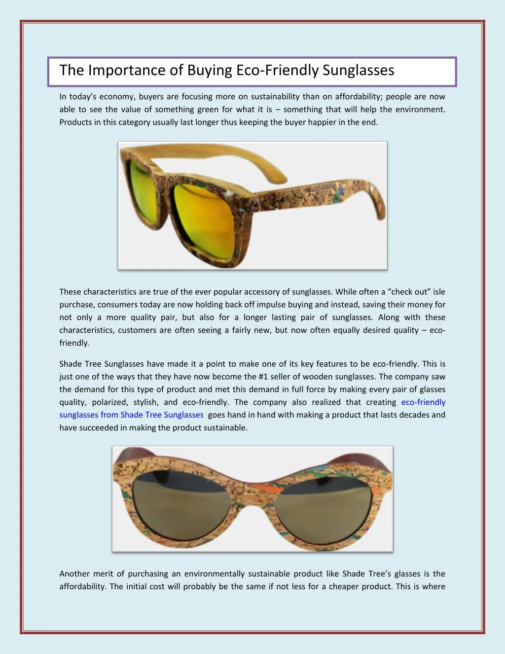 the importance of buying eco friendly sunglasses