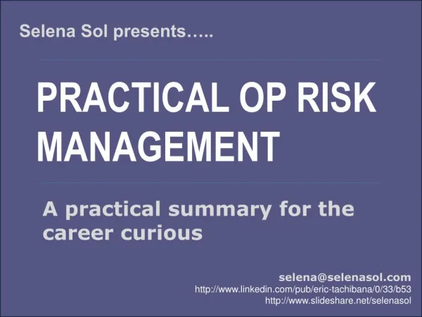 Practical Operational Risk Management - MITPM Conference