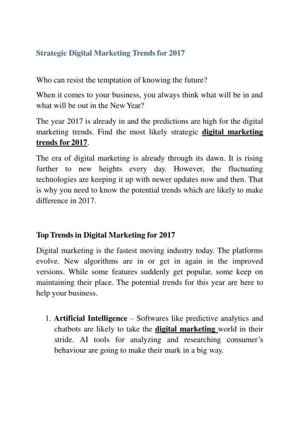 Strategic Digital Marketing Trends for 2017