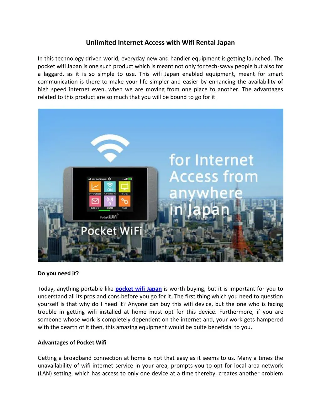 unlimited internet access with wifi rental japan