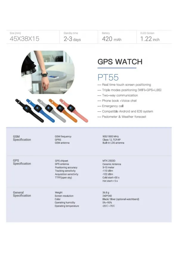 GPS Tracker Watch PT55 - GPS Tracker Watch for Complete Safety